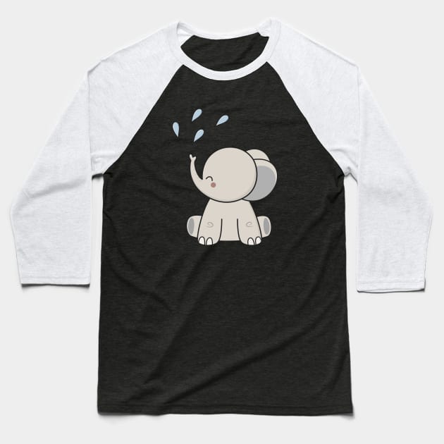 Kawaii Cute Happy Elephant Baseball T-Shirt by wordsberry